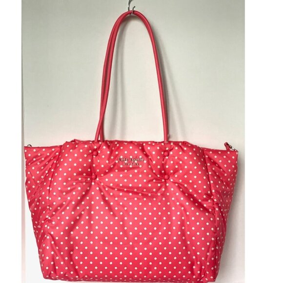 Kate Spade Everything Puffy Tote Dots Pink Nylon Leather Large Shoulder Bag - Picture 12 of 13